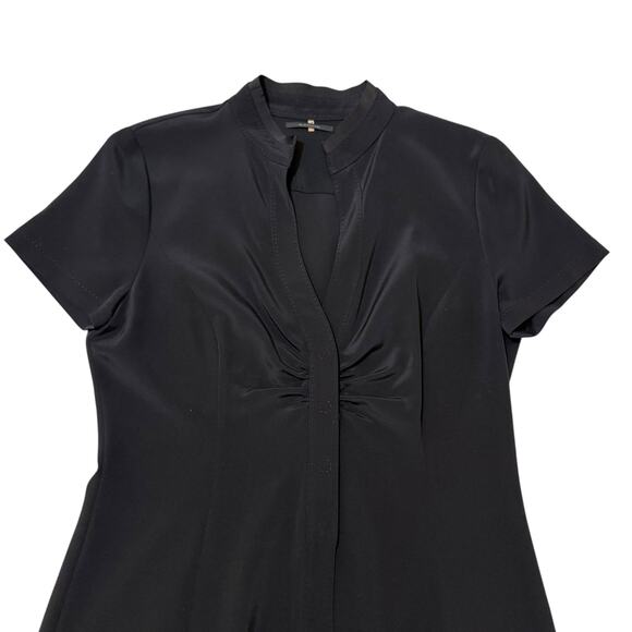Elie Tahari Short Sleeve Dress Silk Blend Ruched Bust Snap Placket Black Size 10 - Picture 3 of 9